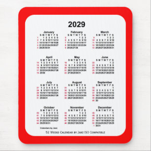 2029 Red 52 Weeks ISO Kalender von Janz Two Tone Mousepad