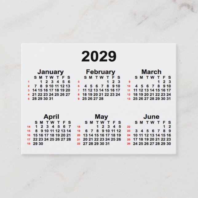 2029 White 52 Week Calendar by Janz Business Cards Visitenkarte (Vorderseite)