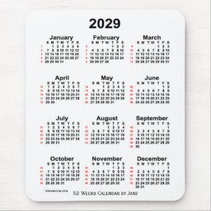 2029 White 52 Week Calendar by Janz Mousepad