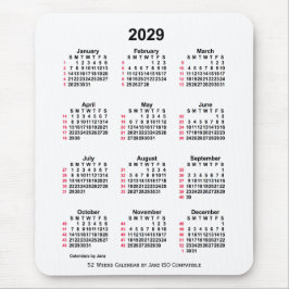 2029 White 52 Weeks ISO Calendar by Janz Mousepad