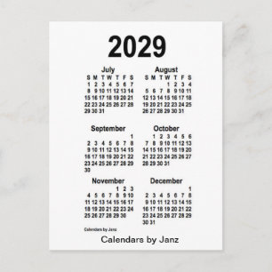 2029 White 6 Month Mini Kalender von Janz Postkarte