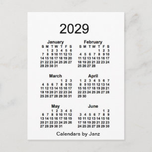 2029 White 6 Month Mini Kalender von Janz Postkarte