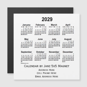 2029 White Business Calendar von Janz 5x5 Magnet