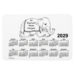 2029 White Elephant Calendar von Janz 4x6 Magnet
