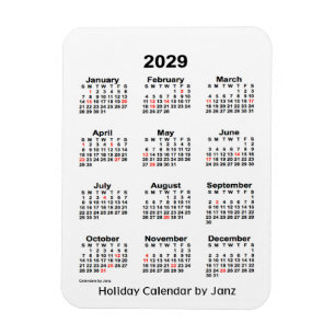 2029 White Holiday Calendar von Janz Magnet