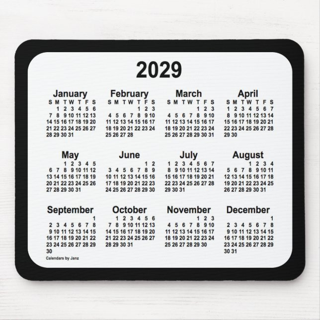2029 White on Black Calendar by Janz Two Tone Mousepad (Vorne)