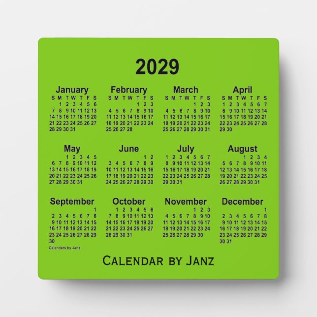 2029 Yellow Green Desk Calendar von Janz Fotoplatte (Vorderseite)