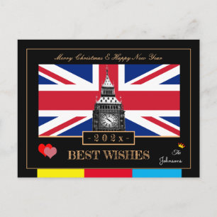202x Frohes Neues Jahr, britische Flagge, Big Ben  Postkarte