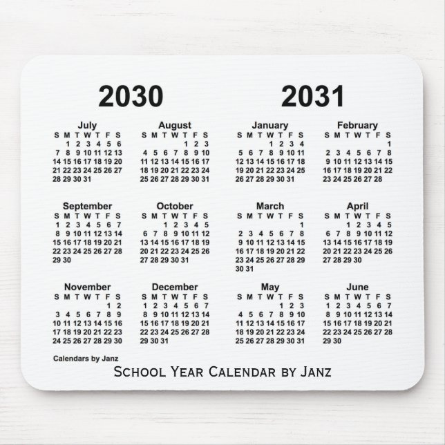 2030-2031 Weißer Schuljahrskalender von Janz Mousepad (Vorne)