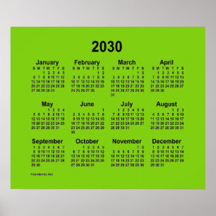 2030 Gelb Grüner Kalender von Janz Print Poster