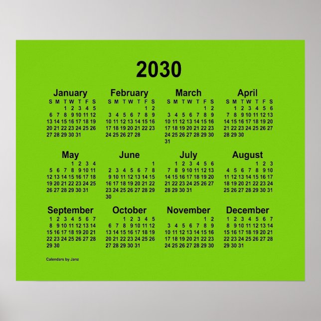 2030 Gelber grüner Kalender von Janz Print Poster (Vorne)