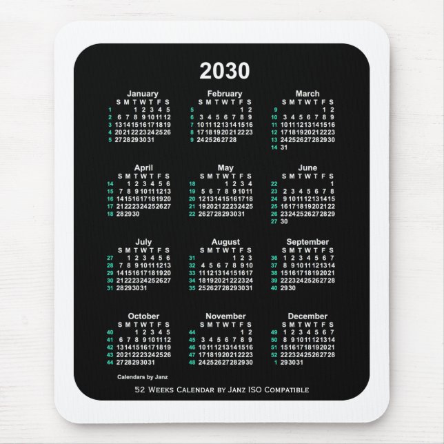 2030 Neon 52 Weeks ISO Kalender von Janz Two Tone Mousepad (Vorne)