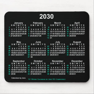 2030 Neon White 52 Weeks ISO Calendar by Janz Mousepad
