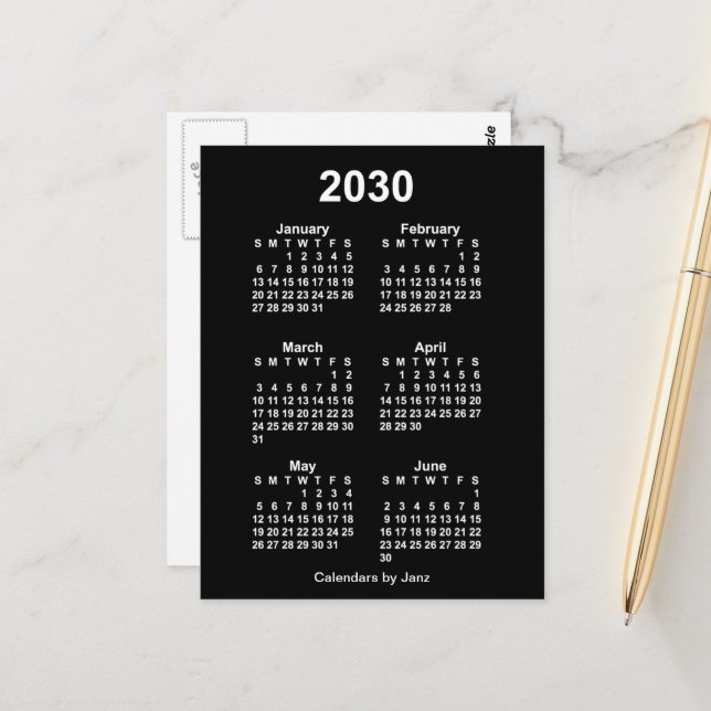 2030 Neon White 6 Month Mini Kalender von Janz Postkarte (Vorderseite/Rückseite Beispiel)