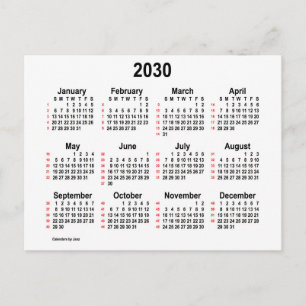 2030 Weißer 52-Wochen-Mini-Kalender von Janz Postkarte