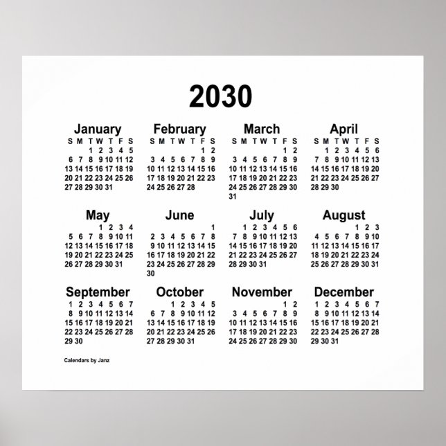2030 Weißer Kalender von Janz Print Poster (Vorne)