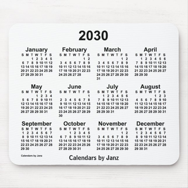 2030 Weißkalender von Janz Mouse Pad Mousepad (Vorne)