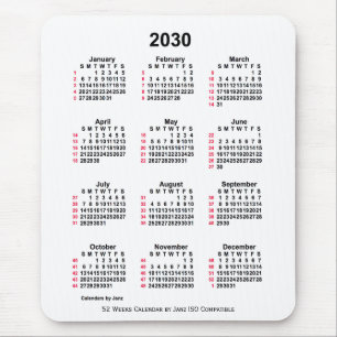 2030 White 52 Weeks ISO Calendar by Janz Mousepad