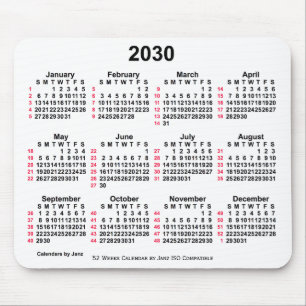2030 White 52 Weeks ISO Calendar by Janz Mousepad