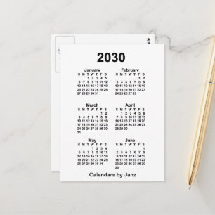 2030 White 6 Month Mini Kalender von Janz Postkarte