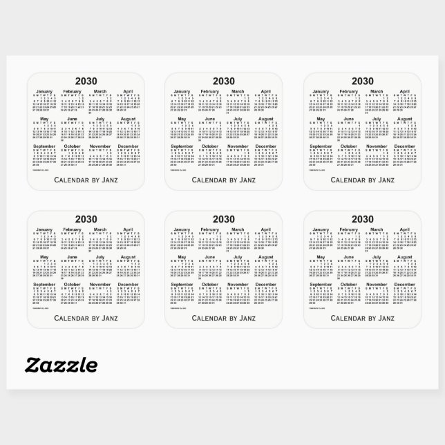 2030 White Calendar by Janz Square Sticker (Blatt)