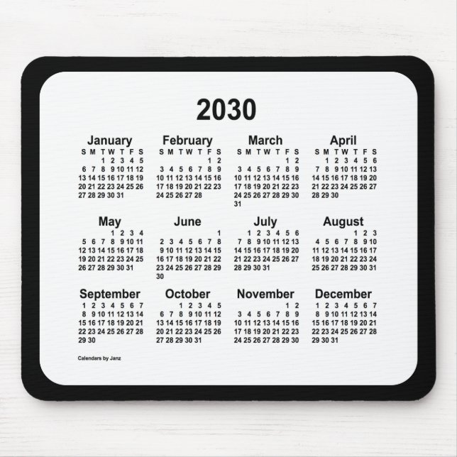 2030 White on Black Calendar by Janz Two Tone Mousepad (Vorne)