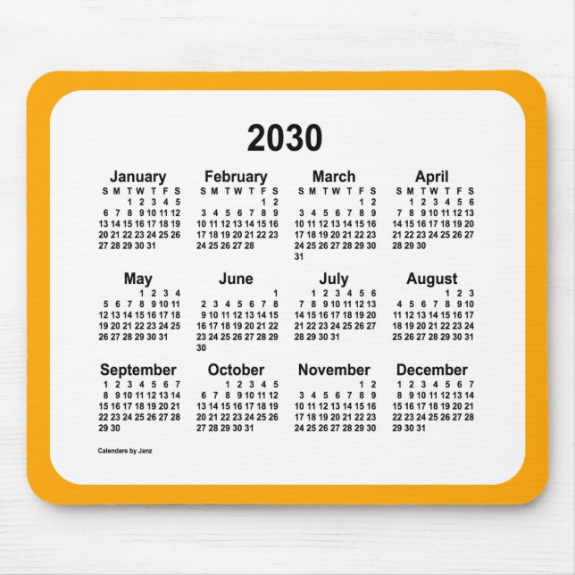 2030 White on Orange Calendar by Janz Two Tone Mousepad (Vorne)