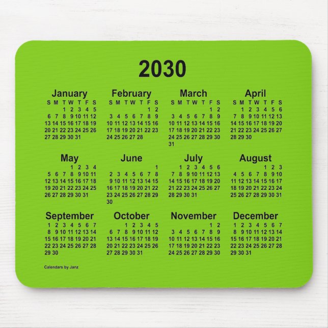 2030 Yellow Green Calendar von Janz Mouse Pad Mousepad (Vorne)