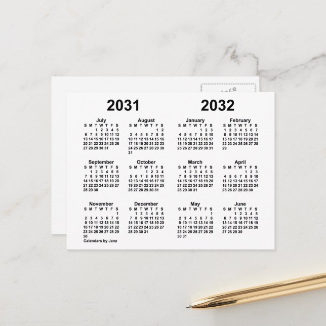 2031-2032 Weißer Schuljahrskalender von Janz Postkarte (Vorderseite/Rückseite Beispiel)