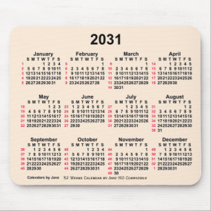 2031 Antikes Weiß 52 Wochen ISO Kalender von Janz Mousepad