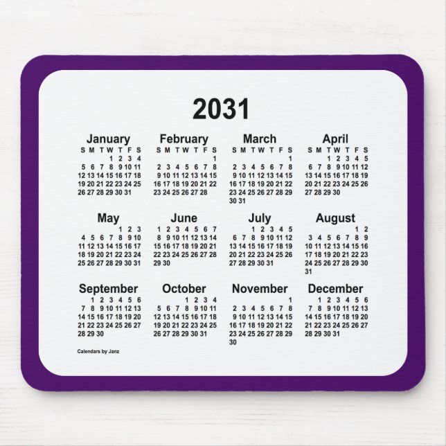 2031 Lila und weißer Kalender von Janz Two Tone Mousepad (Vorne)