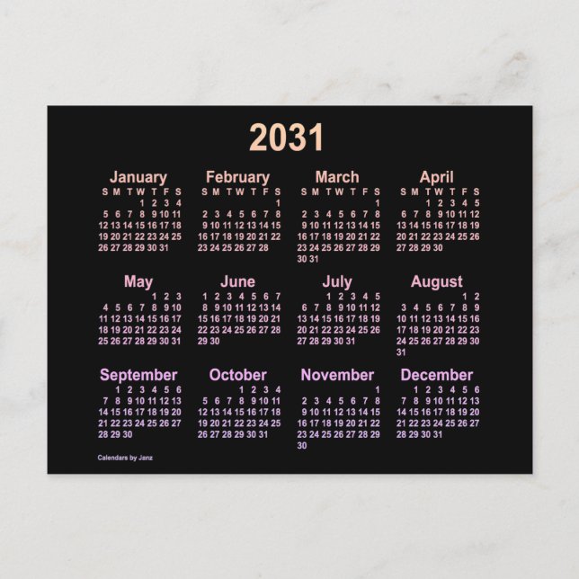 2031 Neon Ipanema Mini Kalender von Janz Postkarte (Vorderseite)