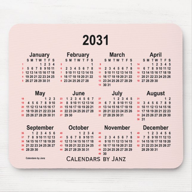 2031 Rose 52 Wochen Kalender von Janz Mousepad (Vorne)
