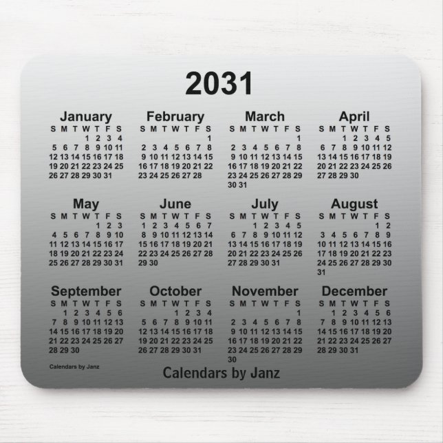 2031 Verblasster Weißkalender von Janz Mousepad (Vorne)