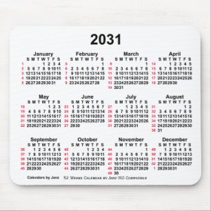 2031 White 52 Weeks ISO Calendar by Janz Mousepad