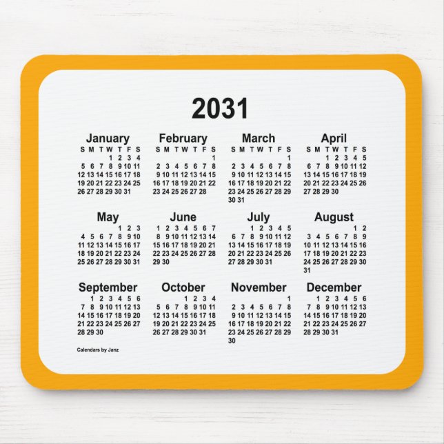 2031 White on Orange Calendar by Janz Two Tone Mousepad (Vorne)
