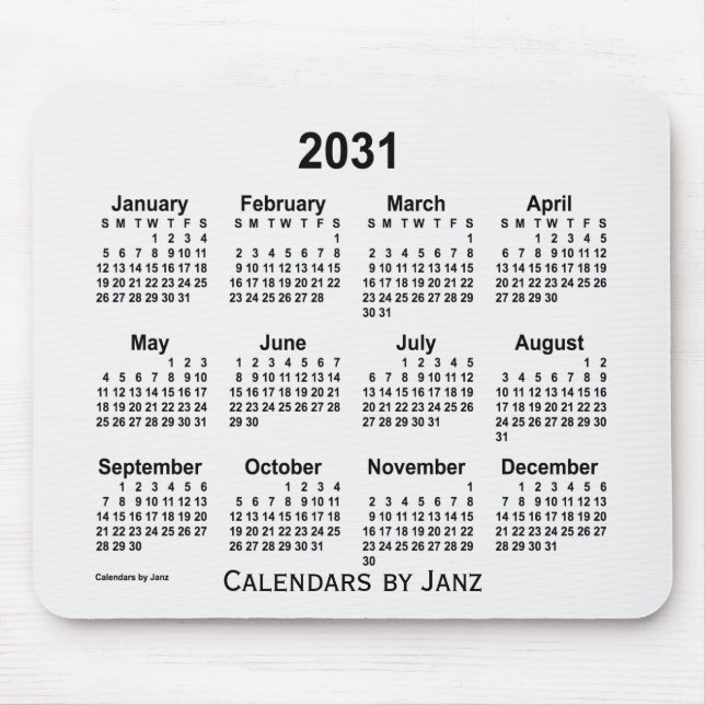 2031 White Smoke Calendar von Janz Mouse Pad Mousepad (Vorne)
