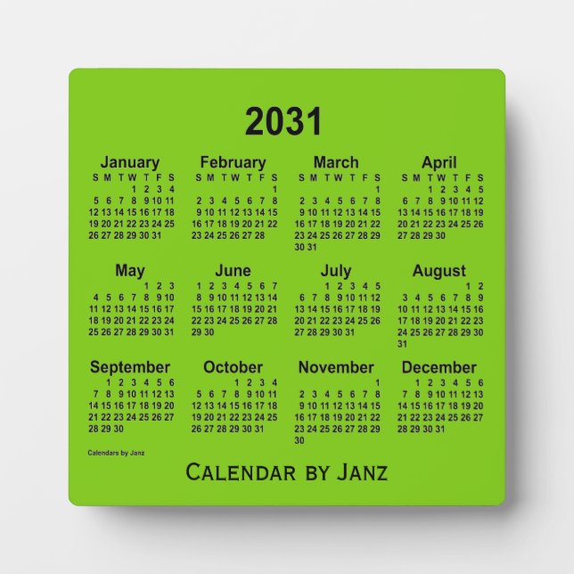 2031 Yellow Green Desk Calendar von Janz Fotoplatte (Vorderseite)