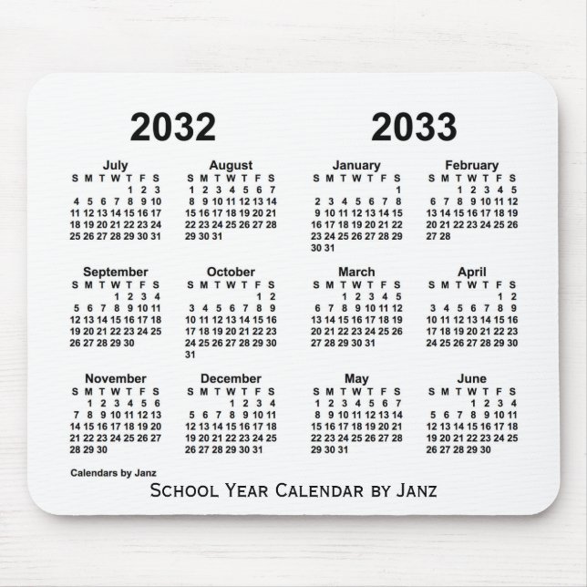 2032-2033 Weißer Schuljahrskalender von Janz Mousepad (Vorne)