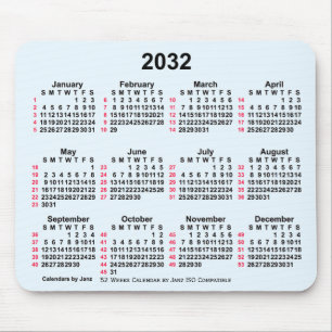 2032 Alice Blue 52 Weeks ISO Calendar by Janz Mousepad