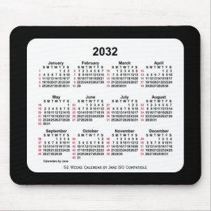 2032 Black 52 Weeks ISO Kalender von Janz Two Tone Mousepad