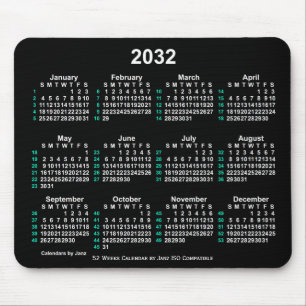2032 Neon White 52 Weeks ISO Calendar by Janz Mousepad