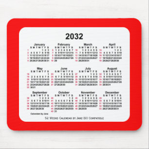 2032 Red 52 Weeks ISO Kalender von Janz Two Tone Mousepad