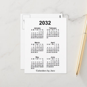 2032 Weißer 6-Monats-Mini-Kalender von Janz Postkarte