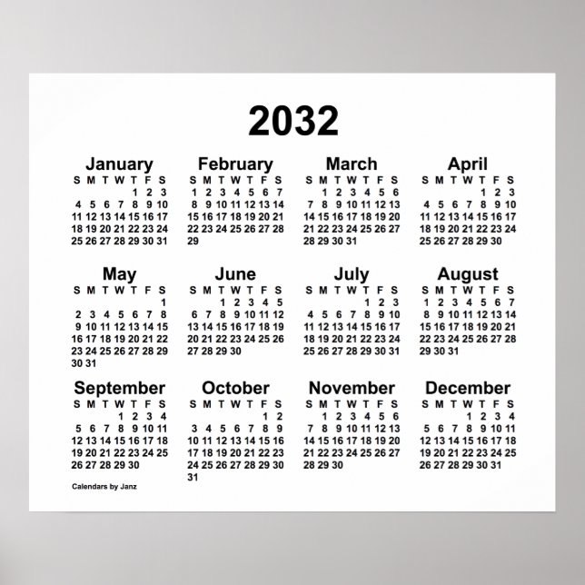 2032 Weißer Kalender von Janz Print Poster (Vorne)