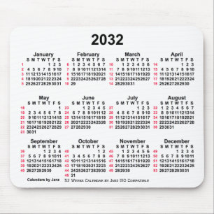 2032 White 52 Weeks ISO Calendar by Janz Mousepad