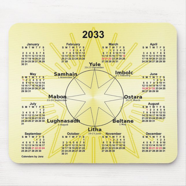 2033 Celtic Wheel of the Year Calendar von Janz Mousepad (Vorne)