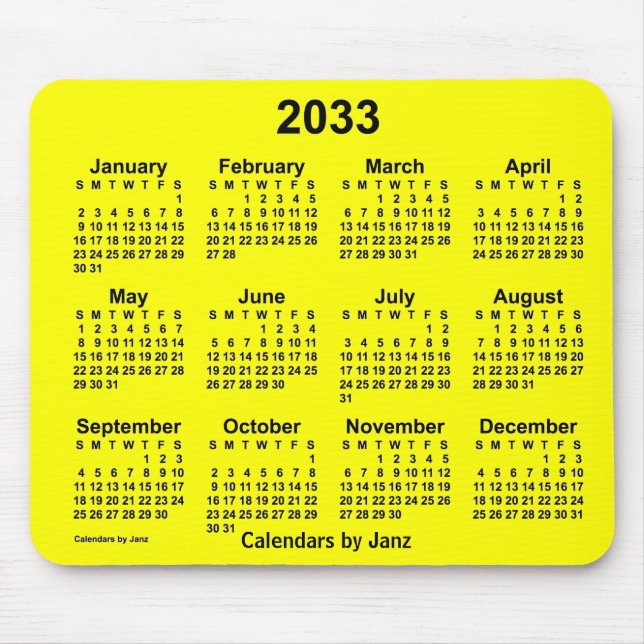 2033 Gelber Kalender von Janz Mouse Pad Mousepad (Vorne)