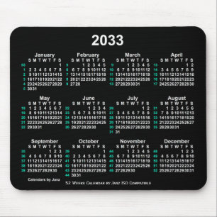 2033 Neon White 52 Weeks ISO Calendar by Janz Mousepad