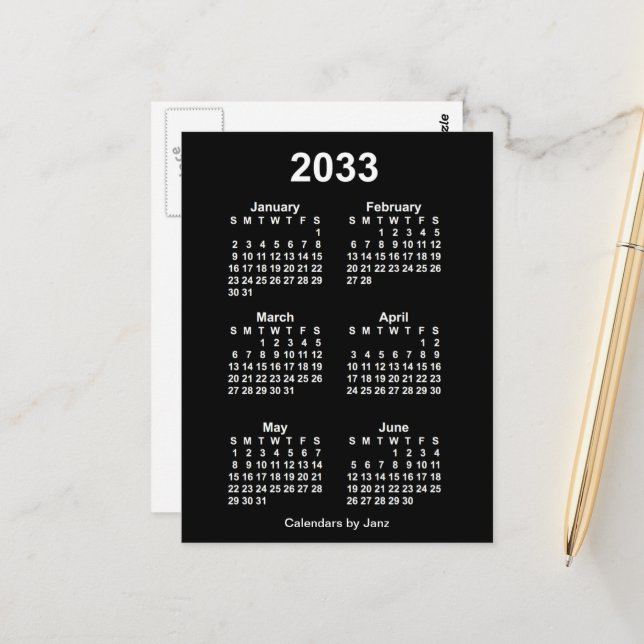 2033 Neon White 6 Month Mini Kalender von Janz Postkarte (Vorderseite/Rückseite Beispiel)